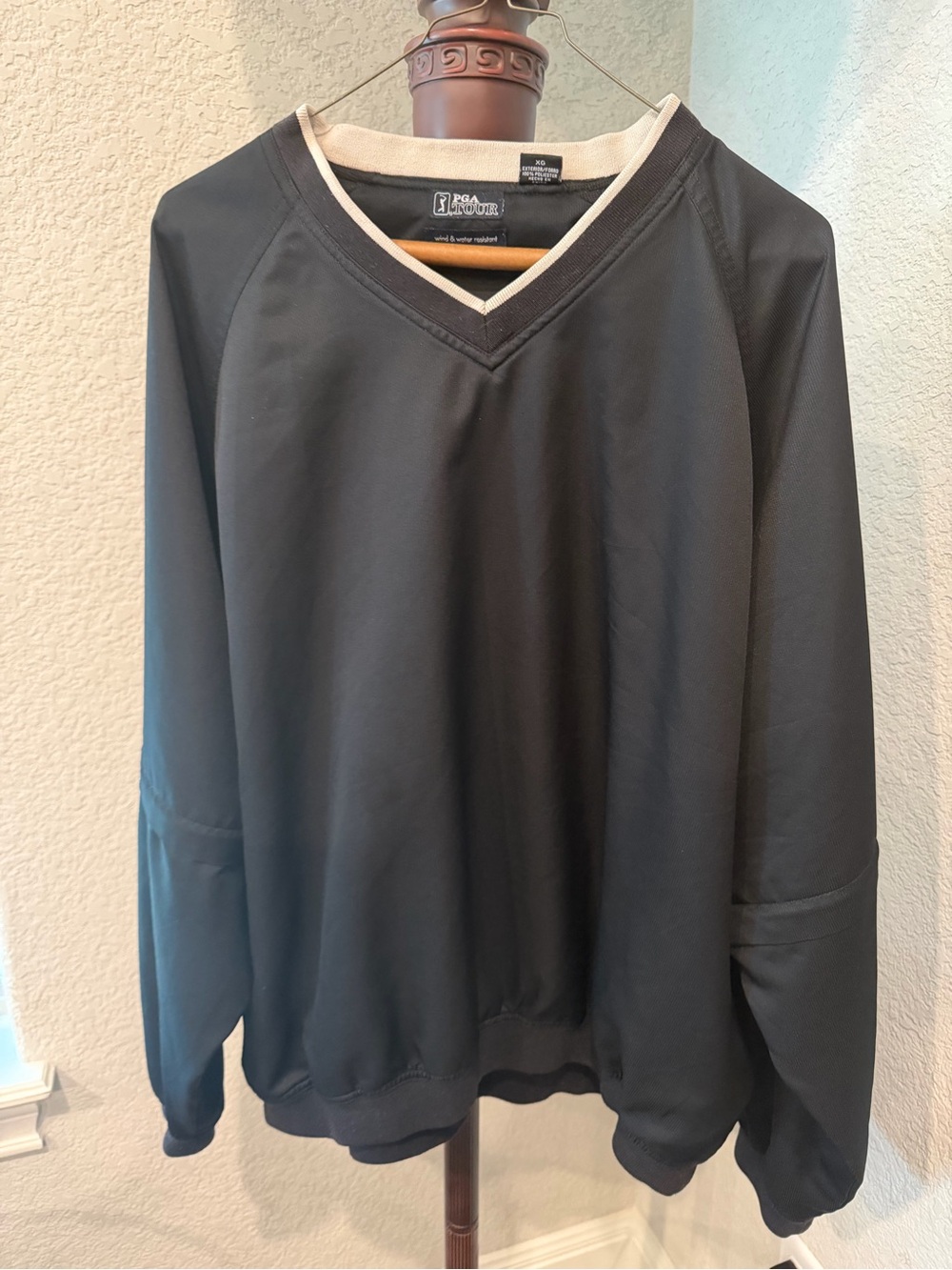 PGA Tour Black V-Neck Sweater with Cream Contrast Trim